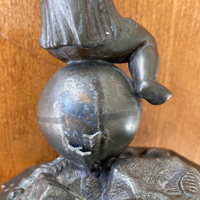 Early 21st Century Metal Cherub With Mallet for Iron Forge Made in Silver Plate with Metal Patina For Sale - Image 5 of 11