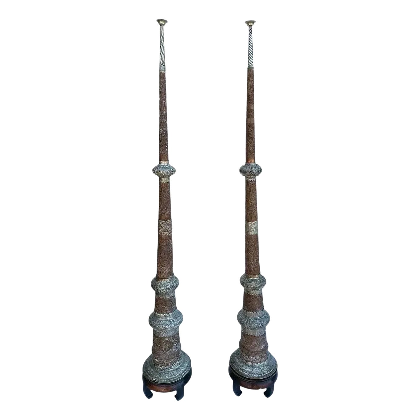 Pair Large Tibetan Buddhist Copper and Brass Dung Chen (Long Horn ...