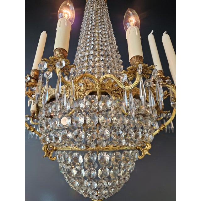 Brass Antique Italian Empire Revival Brass and Crystal Chandelier Candle Holders For Sale - Image 8 of 14