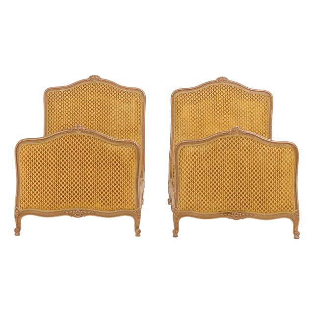 A Pair of French Louis XV Style Painted Twin Beds, C. 1940 For Sale