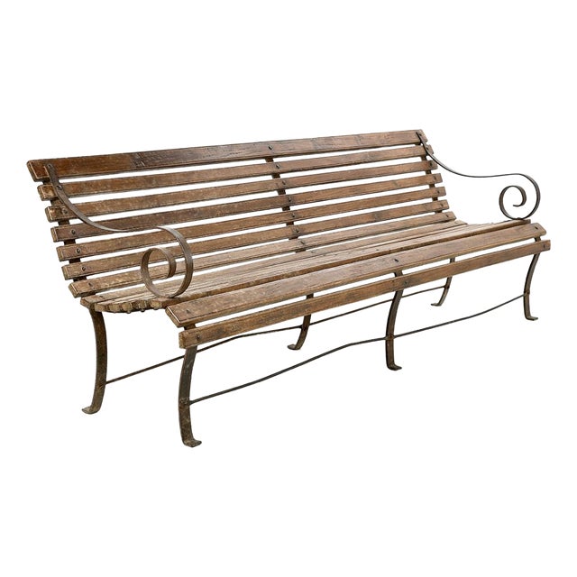 Outdoor Bench in Solid Wood and Iron For Sale