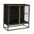 Gunmetal antique black finish iron and brass finish iron side cabinet / nightstand. Glass doors and sides with one glass...