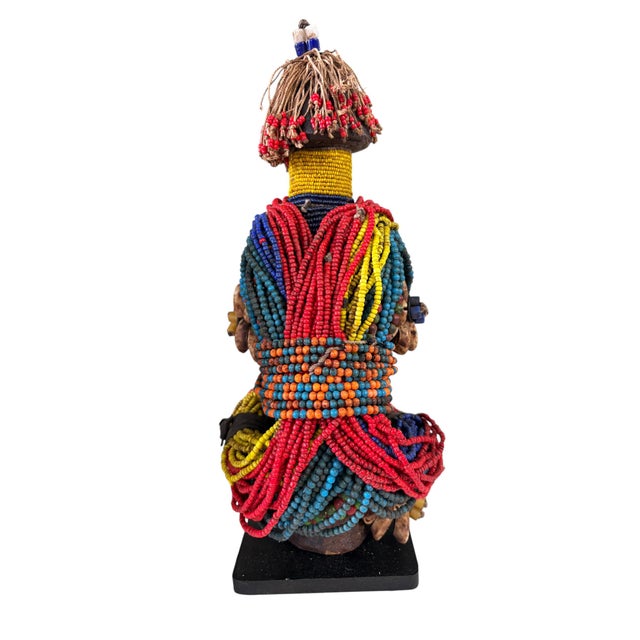 African Vintage African Beaded Fali Namji Fertility Doll Cameroon W/Wood Stand 11.5" H For Sale - Image 3 of 10