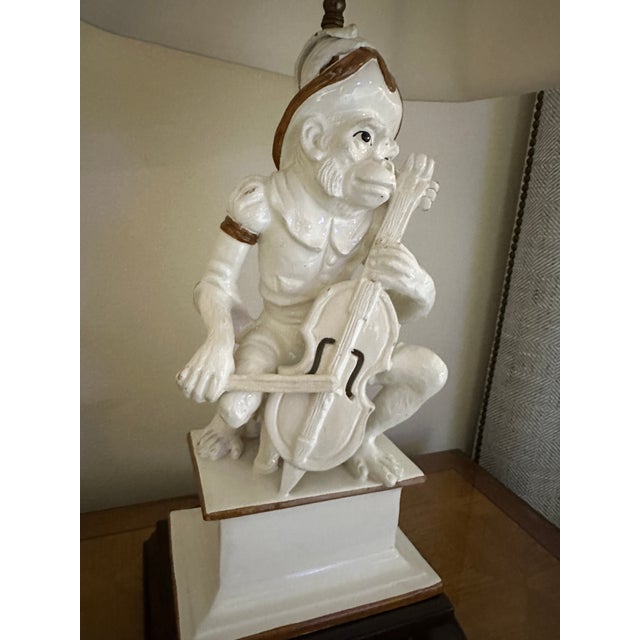 Pair of Vintage Ceramic Musician Monkey Table Lamps. Includes upgraded 16 " Silk Rectangle cut-corner shades from Shades...