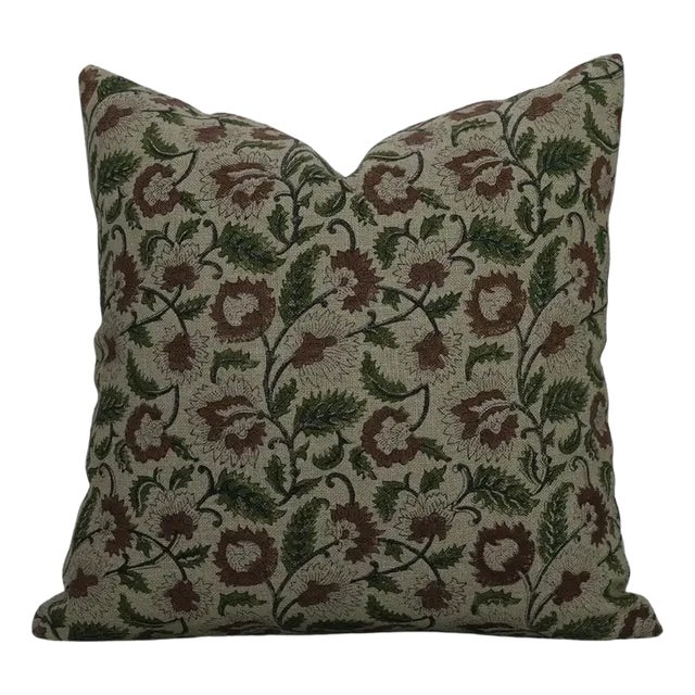 Fabdivine Decorative Block Print Cushion Cover 14x14 Inch Thick Linen Mandakini For Sale