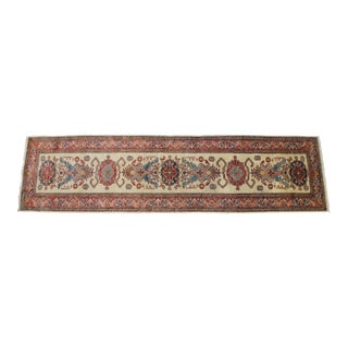 Traditional Hand Knotted Tribal Cream Rug Runner Hooked Medallion Floral 3' X 10' For Sale