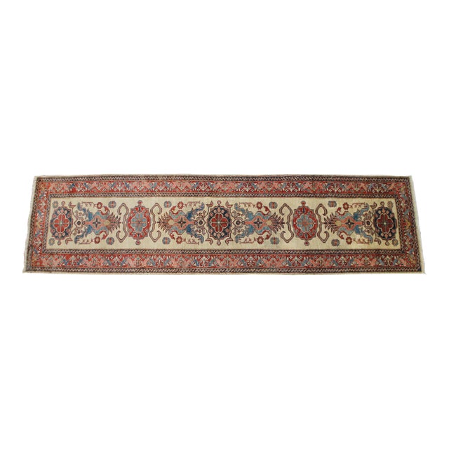 Traditional Hand Knotted Tribal Cream Rug Runner Hooked Medallion Floral 3' X 10' For Sale