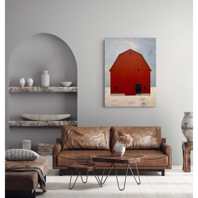 Midwinter by Justin Wheatley | Acrylic on Canvas Red Barn in Snow For Sale - Image 11 of 11