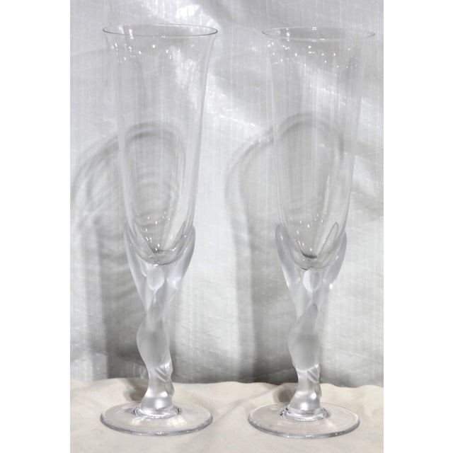 1990s Retired Carl Faberge "Kissing Doves" Art Deco Champagne Flutes - a Pair For Sale - Image 4 of 11