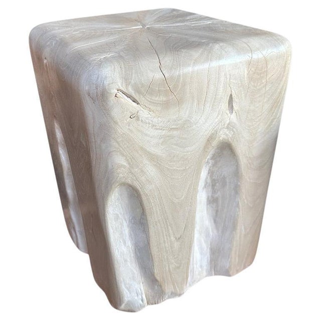 2010s Andrianna Shamaris Sculptural Bleached Teak Wood Side Table For Sale - Image 5 of 18