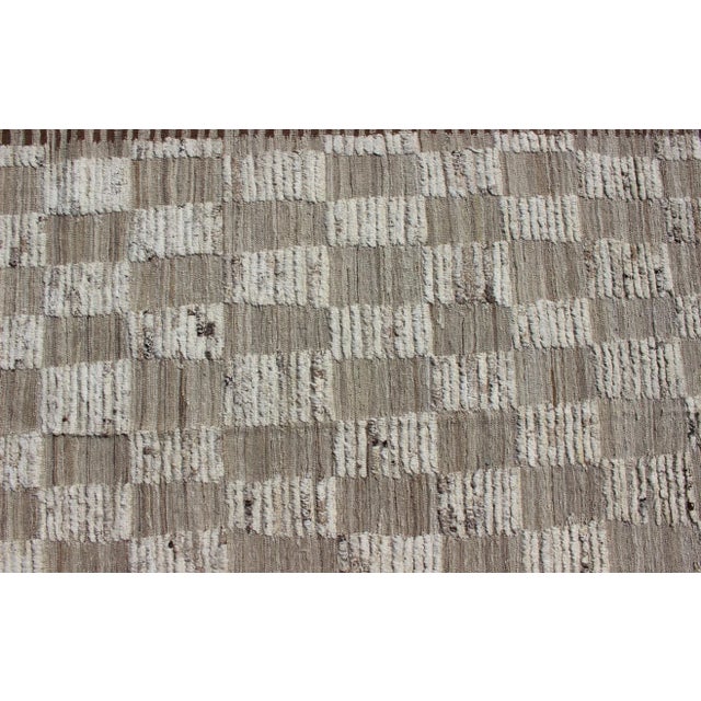 Brown Hi-Low Piled Rug With Checkerboard Design in Earth Tones by Keivan Woven Arts For Sale - Image 8 of 10