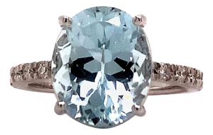 Natural Aquamarine Diamond Ring 14k White Gold 5.09 TCW Certified