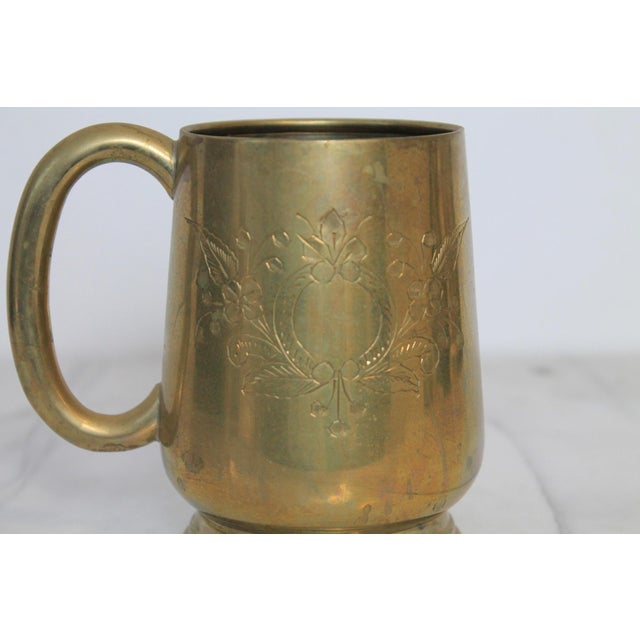 Metal Vintage Etched Brass Mug For Sale - Image 7 of 9