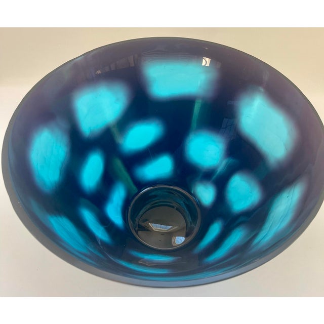 Murano Monumental Murano Facetted Battuto Cobalt Blue Art Glass Bowl For Sale - Image 4 of 9