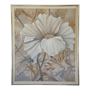 1980’s Sherry J Felix Large Acrylic on Canvas of a White Flower