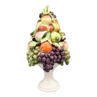 Vintage Italian-Attributed Ceramic Fruit Topiary on Pedestal – Tuscan / Hollywood Regency / Cottagecore For Sale