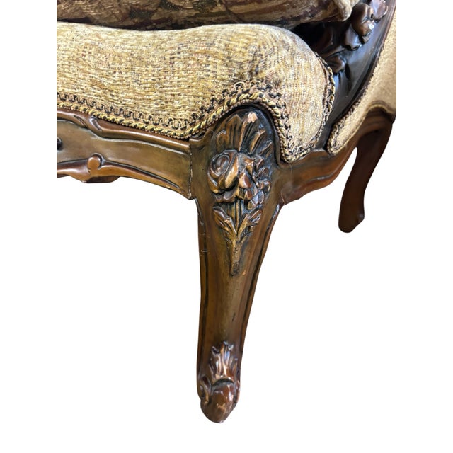 Pair of Louis XV Style Carved Wing Back Lounge Chairs, a Pair For Sale - Image 10 of 11