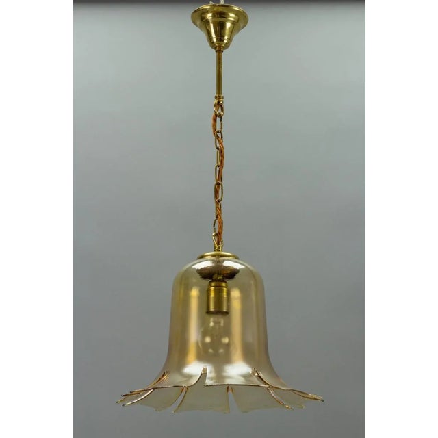 Vintage Bell-Shaped Glass and Brass Pendant Lamp For Sale - Image 17 of 17