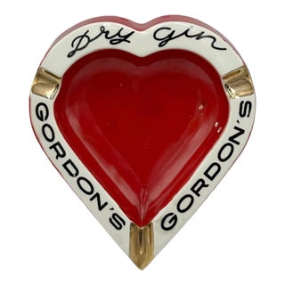 Vintage Gordon's Dry Gin Red Ceramic Heart Shaped Ashtray Catchall Dish For Sale