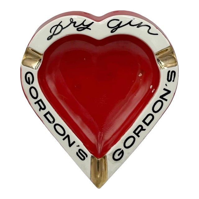 Vintage Gordon's Dry Gin Red Ceramic Heart Shaped Ashtray Catchall Dish For Sale
