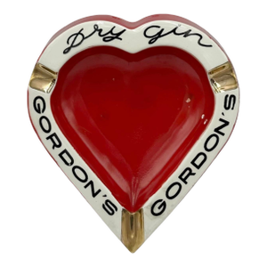 Vintage Gordon's Dry Gin Red Ceramic Heart Shaped Ashtray Catchall Dish