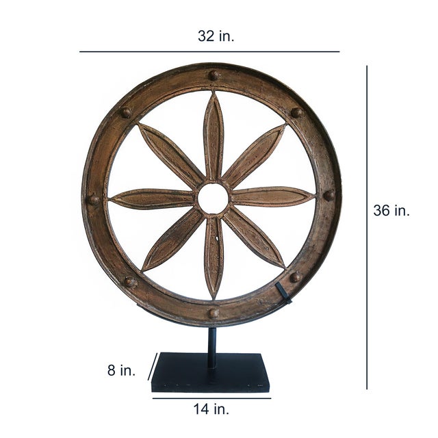 Wrought Iron Wagon Wheel Sculpture on Stand, Indonesia, 19th Century For Sale - Image 16 of 17