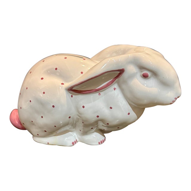 Mid 20th Century Tiffany & Co. Austria Ceramic Bunny Bank With Original Key – White & Pink For Sale