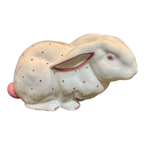 Mid 20th Century Tiffany & Co. Austria Ceramic Bunny Bank With Original Key – White & Pink
