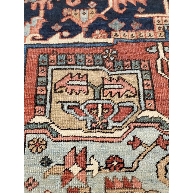Antique Persian Heriz Carpet Handmade Wool Oriental Rug, Rust, Navy, Light Blue For Sale - Image 17 of 18