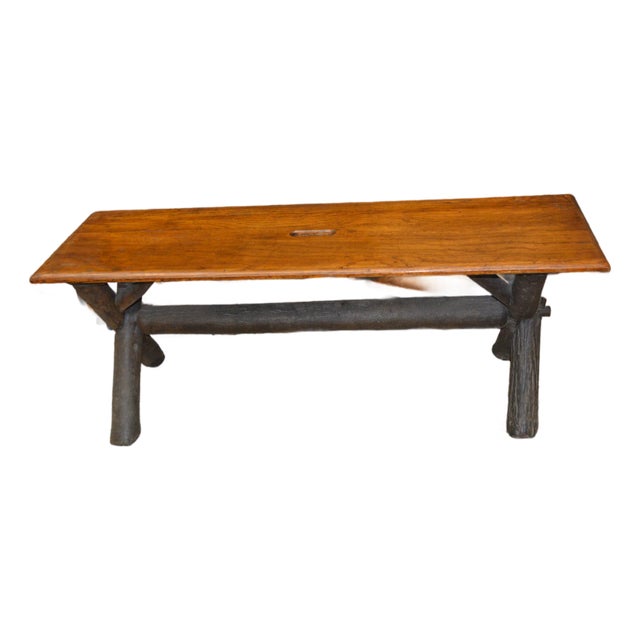 Vintage Old Hickory Indiana Wood & Log Criss Cross Ends Dining Bench Seat For Sale