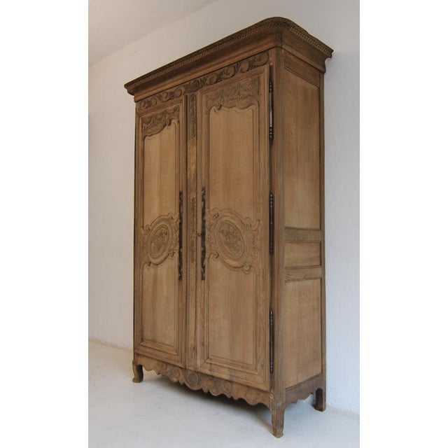 French Provincial Bleached Oak Armoire or Wardrobe, Early 19th Century For Sale - Image 5 of 18
