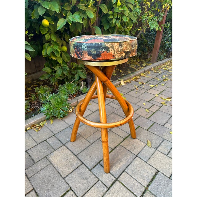 1950s Mid-Century Swivel "Spiral" Leg Rattan & Brass Barstools,- Set of 2 For Sale - Image 9 of 15