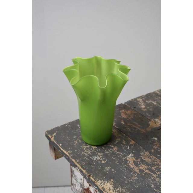 Vintage Lime Green Handblown Glass Undulating Vessel, Circa 1960s For Sale - Image 17 of 17
