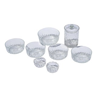 1960s Arcoroc France Crystal Breakfast 7 Bowls & Jelly Jar - 8 Pieces For Sale