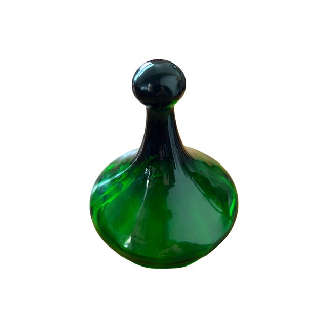 Vintage Green Empoli Glass Apothecary Jar Circus Tent Italian Italy 1960s For Sale In Palm Springs - Image 6 of 7