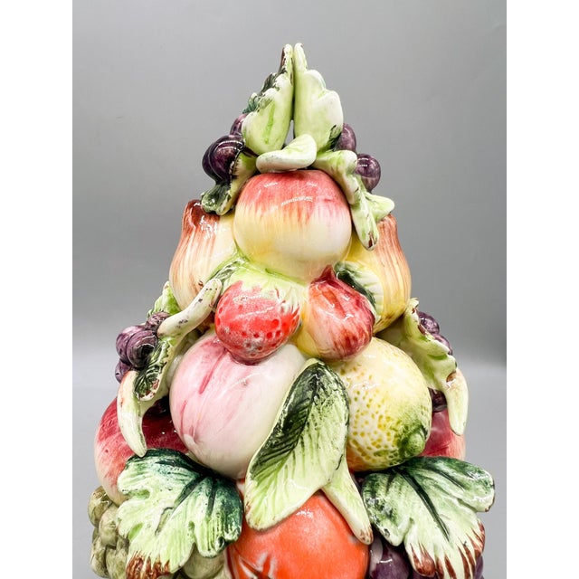 Green Vintage Italian-Attributed Ceramic Fruit Topiary on Pedestal – Tuscan / Hollywood Regency / Cottagecore For Sale - Image 8 of 14
