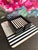 Set of 4 Beverage Coasters Black and White Stripe Bone Inlay in Black Brick Style Holder Complimented by the White Marble...