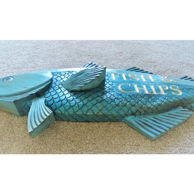 2020s Large Hand Carved Wood Fish & Chips Sign For Sale - Image 5 of 8