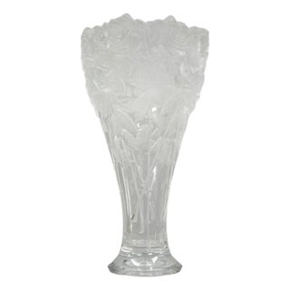 Vintage Shannon Crystal Glass 3D Rose Tall Sculpted Vase Made by Godinger For Sale