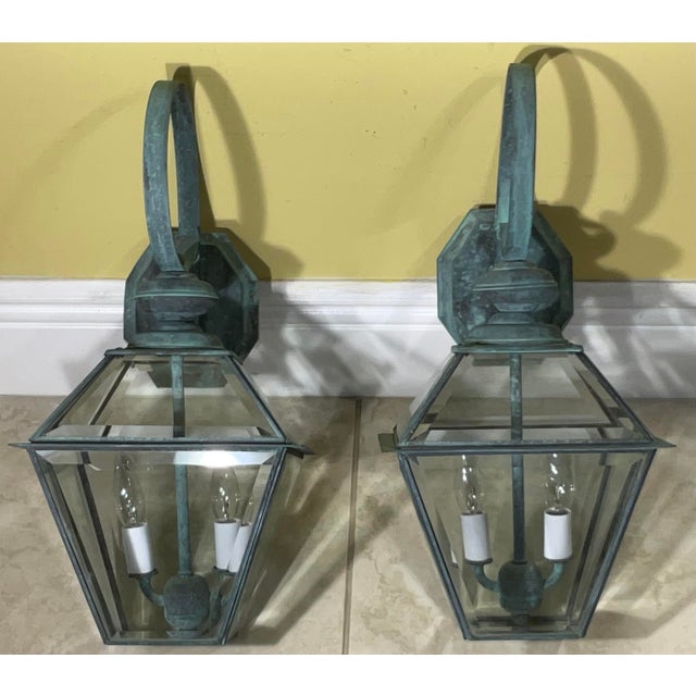 Pair of Vintage Solid Brass Lanterns - 9” X 9” X 18” High For Sale - Image 9 of 10