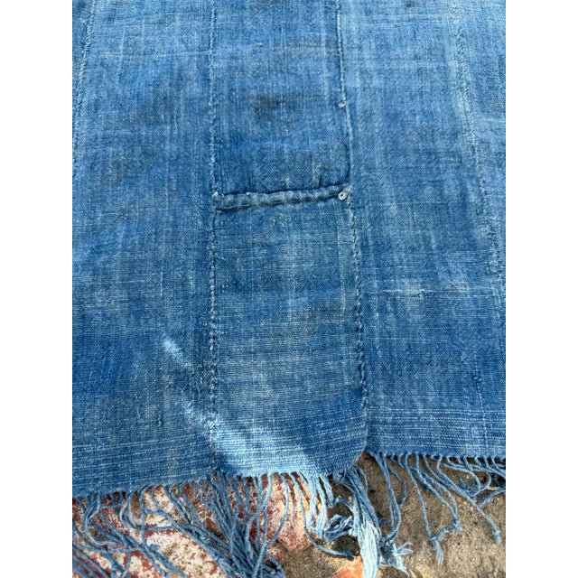 Textile Vintage African Faded Indigo Denim Mossi Mudcloth 67” L X 37” W | No. 99 For Sale - Image 7 of 9