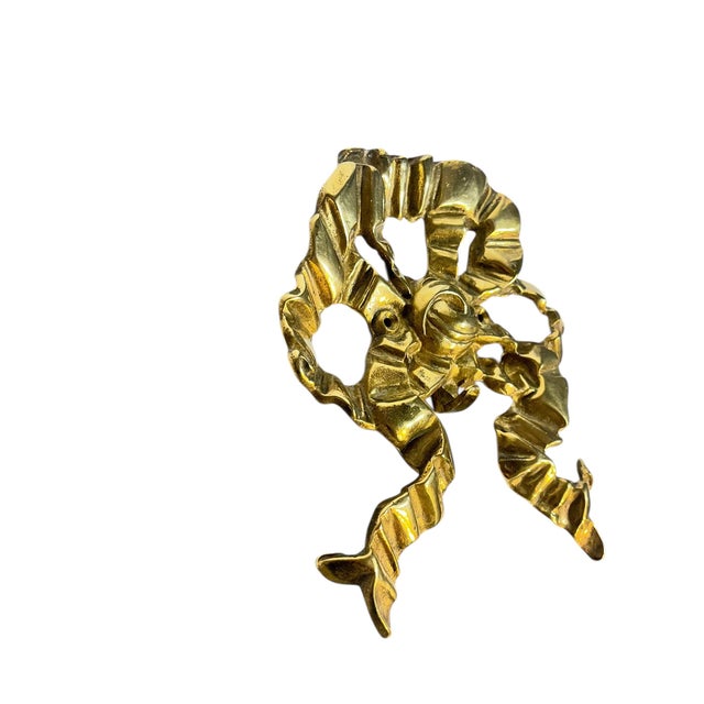 Brass Vintage Hollywood Regency Brass Bow Wall Robe Hat Coat Hook For Sale - Image 8 of 13