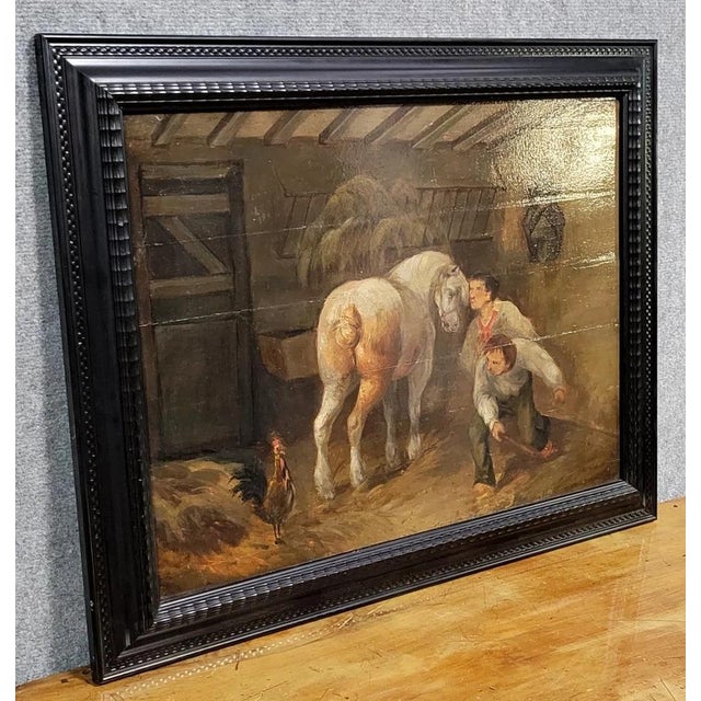 Flemish School Artist, The Stable, 1700s, Oil on Panel, Framed For Sale - Image 3 of 5