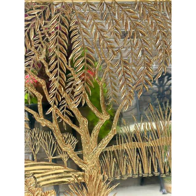 1990s Large Hollywood Regency Chinoiserie Brass Etched Mirror 53.5” X 29.5” For Sale - Image 5 of 8