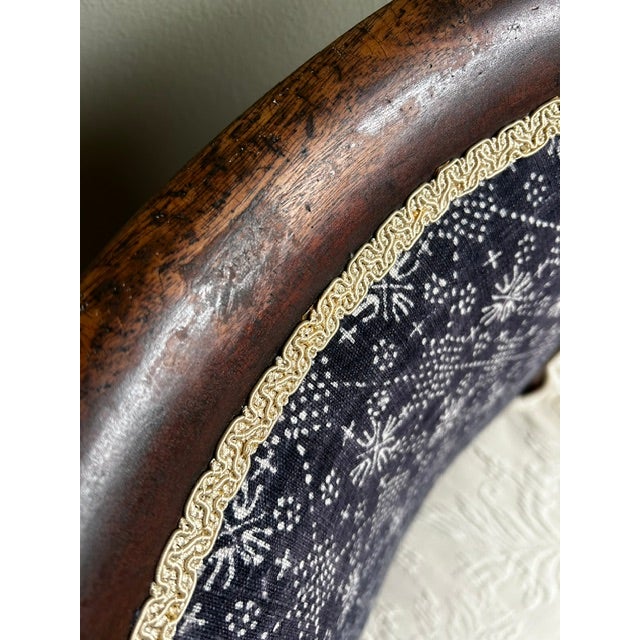 Blue Antique Blue and White Batik Upholstered English Wood Accent Chair For Sale - Image 8 of 16