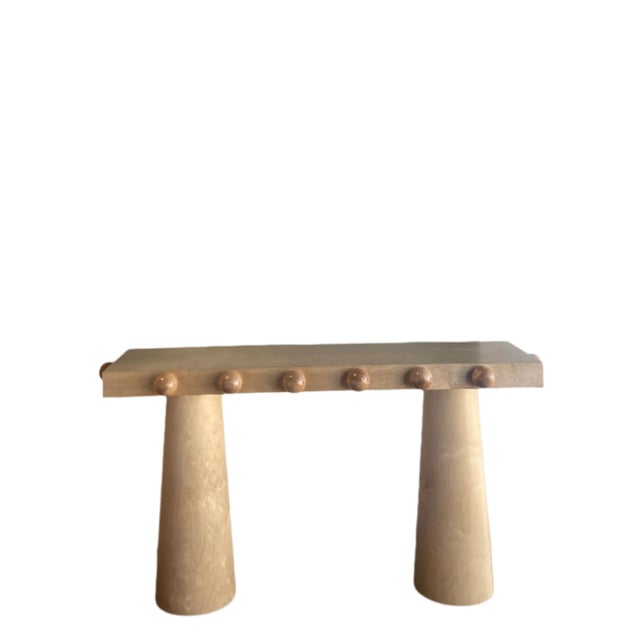 Beige Dot 65 Inch Modern Architectural Console Table with Ball Design in Light Oak For Sale - Image 8 of 8