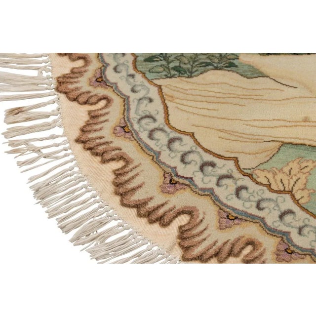 Textile Vintage Persian Tabriz Oval Rug With Human and Landscape Pictorial - Rug & Kilim For Sale - Image 7 of 9