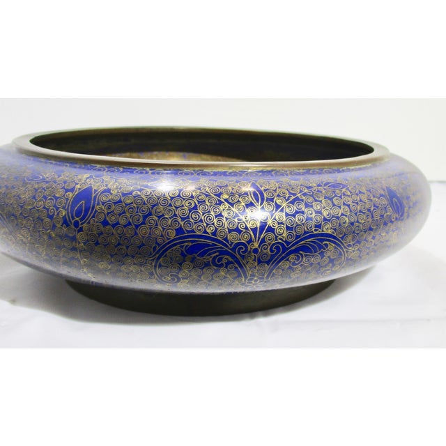 1900 - 1909 Antique Chinese Dark Blue Enamel Shallow Bowl 1920s For Sale - Image 5 of 11