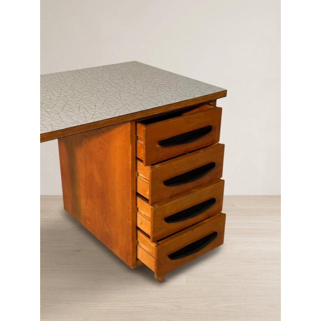 Brown Writing Desk in Wooden with Four-Drawer, 20th Century For Sale - Image 8 of 10