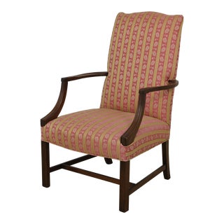 Hickory Chair Co Mahogany Open Arm Upholstered Library Chair For Sale